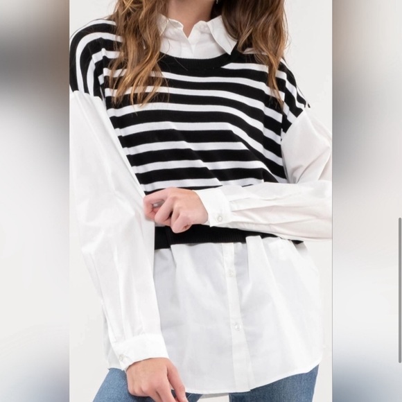 #038 BRAND NEW! Striped Vest Layered Woven Top - Picture 8 of 8